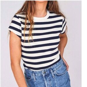 Perfect White Tee Julia Ribbed Navy White Small